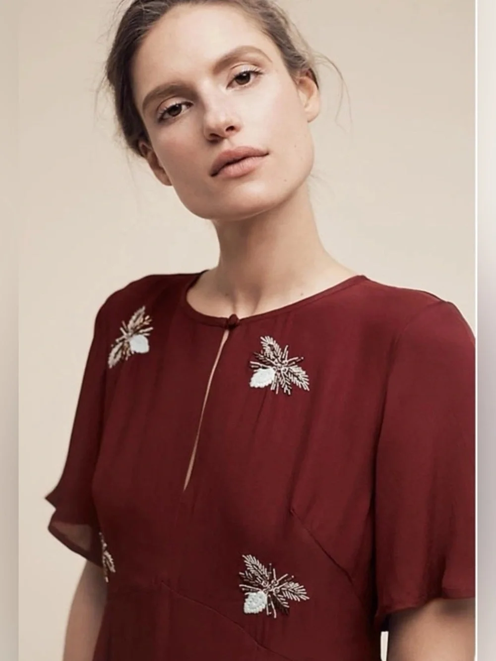 Anthropologie Moulinette Soeurs  Beaded Firefly Fit & Flare Flutter Sleeve Dress